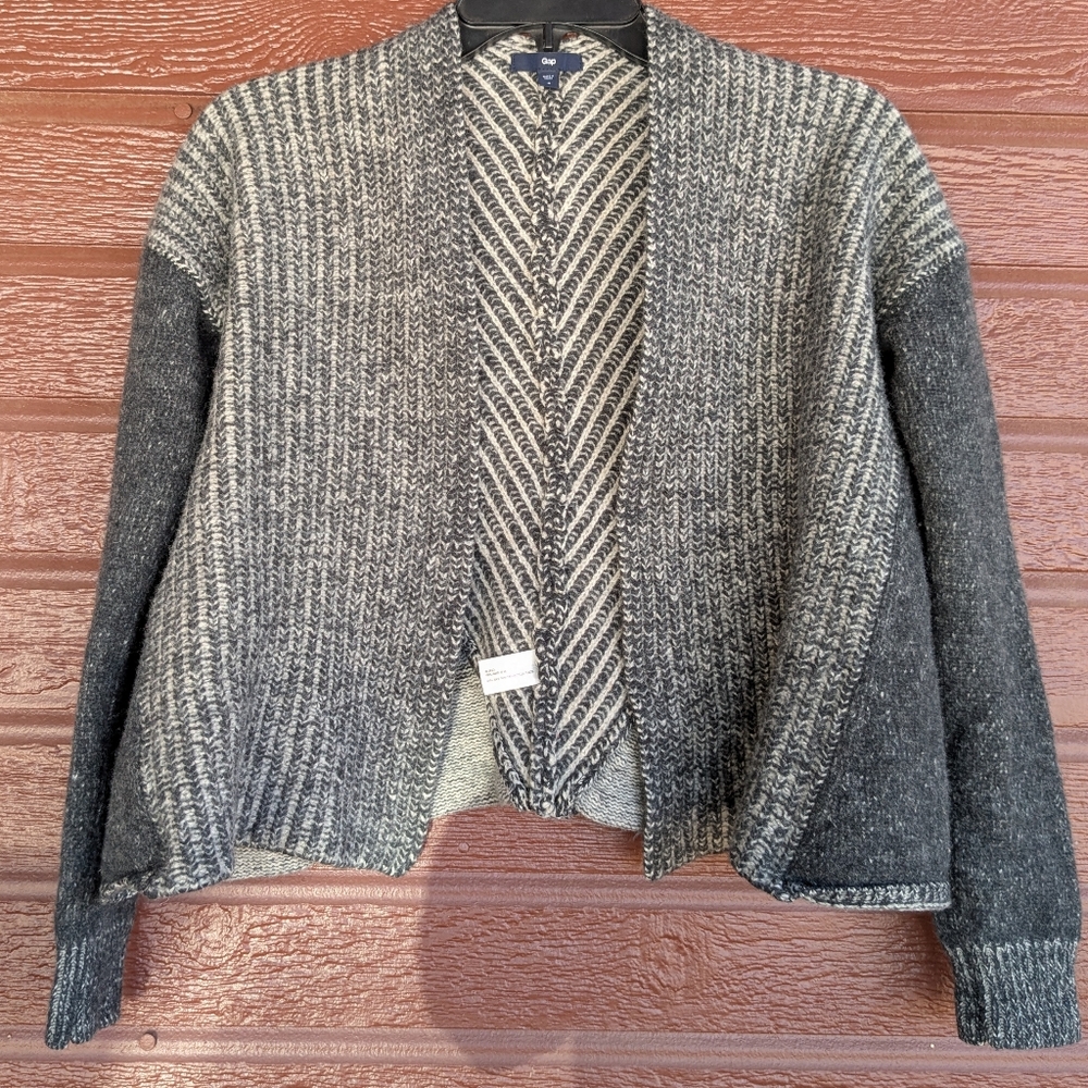 🖖 Gap 🖖 100% Lambs Wool Grey Chevron Long Sleeve Open Front Cardigan